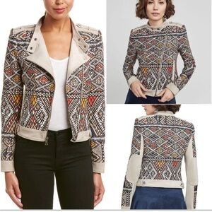 BCBG Max Azria Ziggy Aztec Tribal Bohemian Moto Jacket Coat